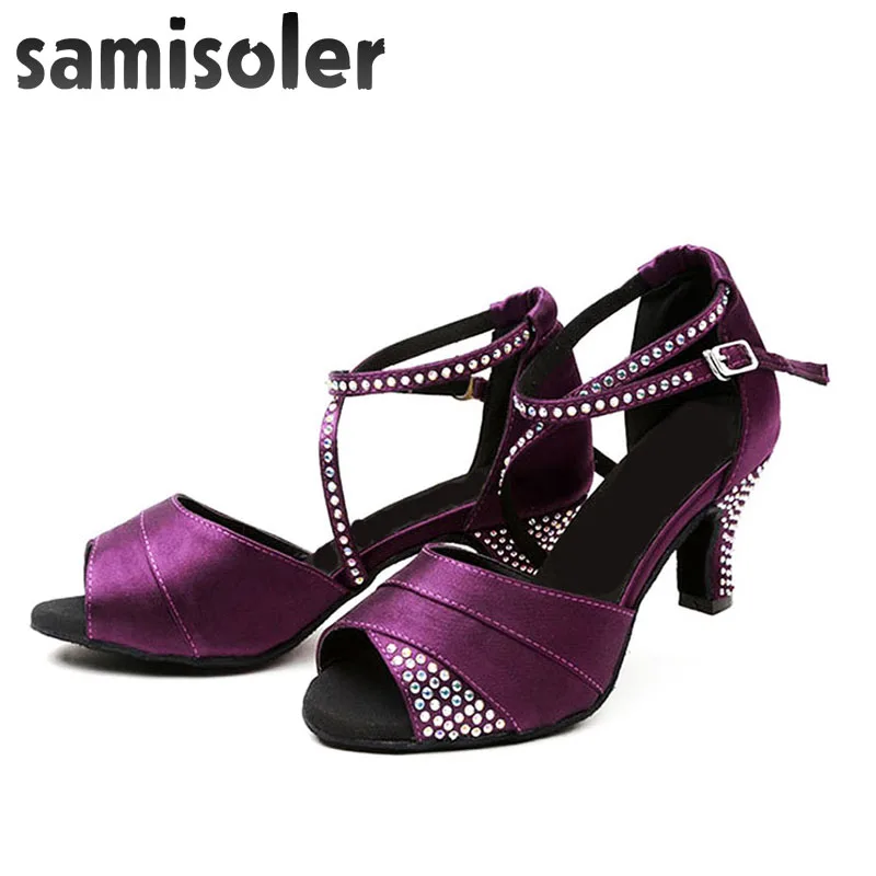 Samisoler/Новинка 2018 года обувь для латинских танцев женская сальсы атлас +