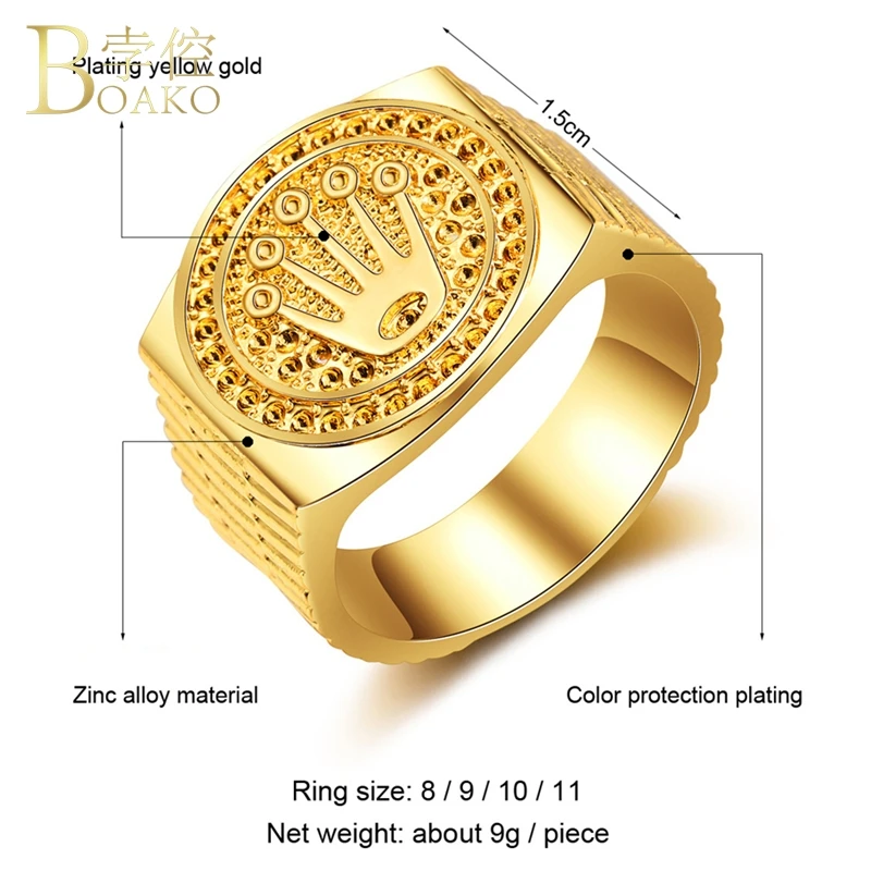 BOAKO Rapper Men Ring Wide Hip Hop Statement Gold Engraved Luxury Iced out crown anillos hombre party jewelry | Украшения и