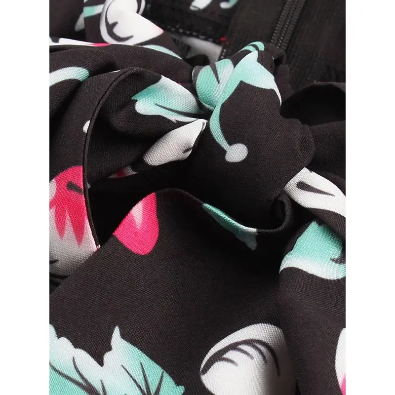 Summer Vintage Sexy Big Swing Elegant Plus Size Women Midi Dresses Print Sweet Retro Floral 2019 Black Female Fashion Dress | Женская