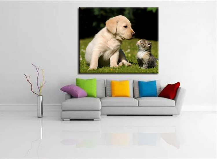 1 pieces / set Printings Cat and Dog Animal Sprout Pet Series Expression Poster Printing Canvas Art Living Room Decor | Дом и сад