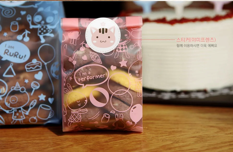 100 шт. розовый + синий микс Цвет пластиковые пакеты для печенья с Бесплатная