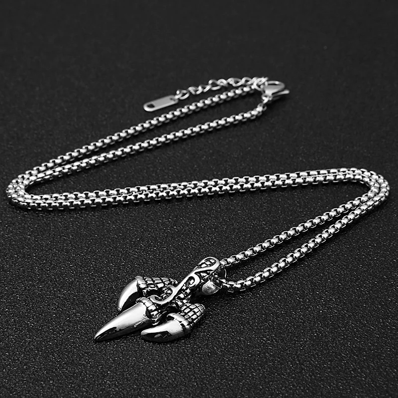 ZFVB Punk Claw Pendant Necklace Men 316L Stainless Steel Skull Skeleton Paws Necklaces Pendants Mens Trident Jewelry Gift | Украшения и