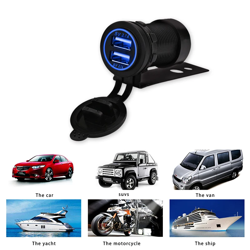 Зарядное устройство с двумя USB портами для мотоциклов 12 В 24 4 2 А|car socket adapter|usb boatusb