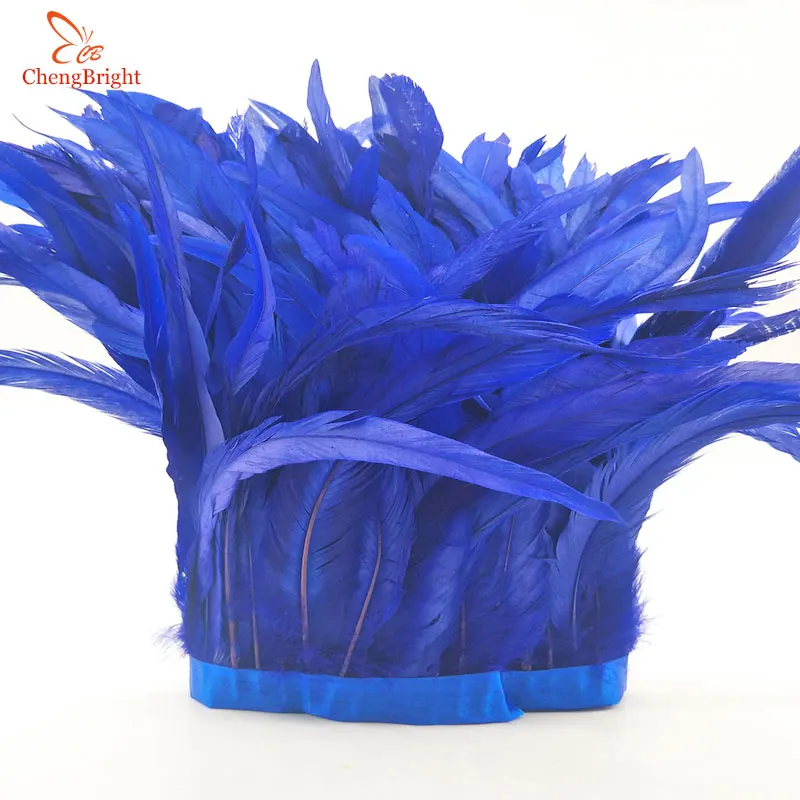 

ChengBright 10Yards Sapphire Cock tail feathers Trim Fringe 25-30cm/10-12inch Width Decorative Craft Feather Trim Feather Ribbon