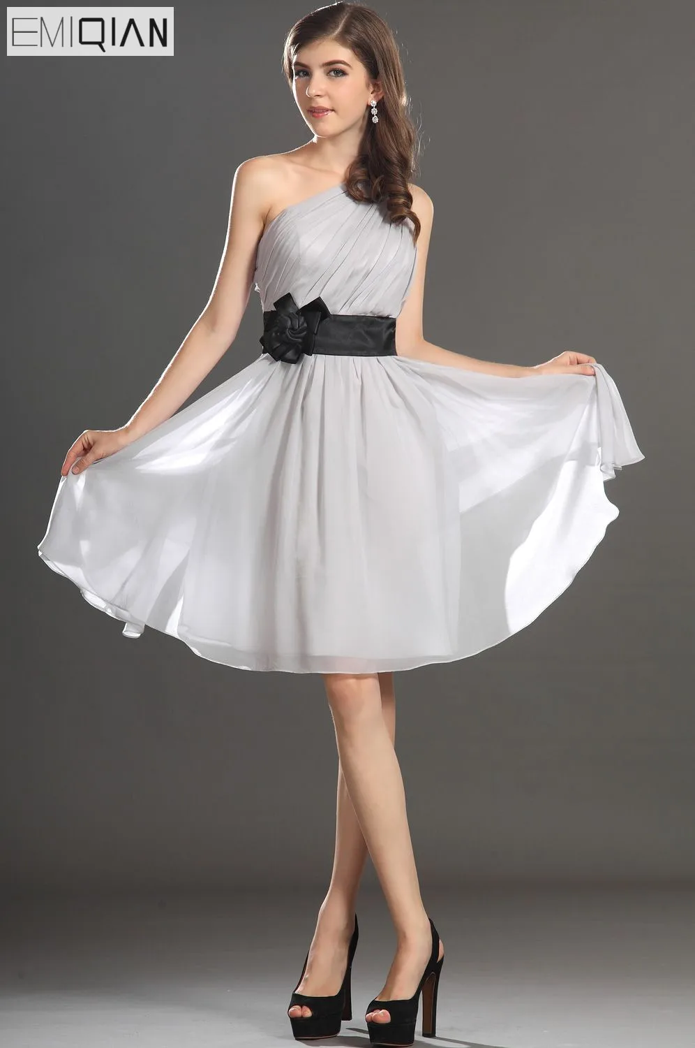 Бесплатная доставка Новое Великолепное черное серое шифоновое коктейльное