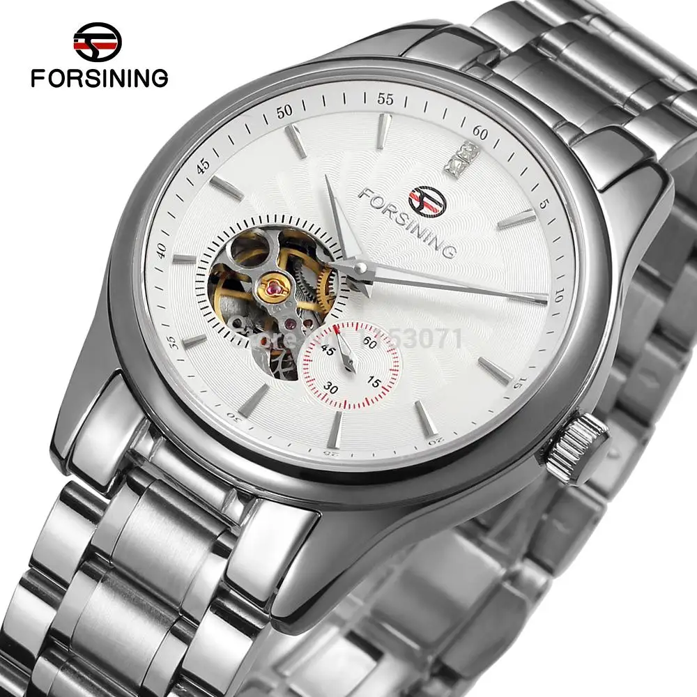 

FSG9406M4S1 Forsining brand Automatic stainless steel luxury men's watch with white color dial for free shipping gift box