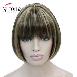 StrongBeauty светло-коричневый с имбирным смешанным женским коротким прямым синтетическим париком для повседневного ношения