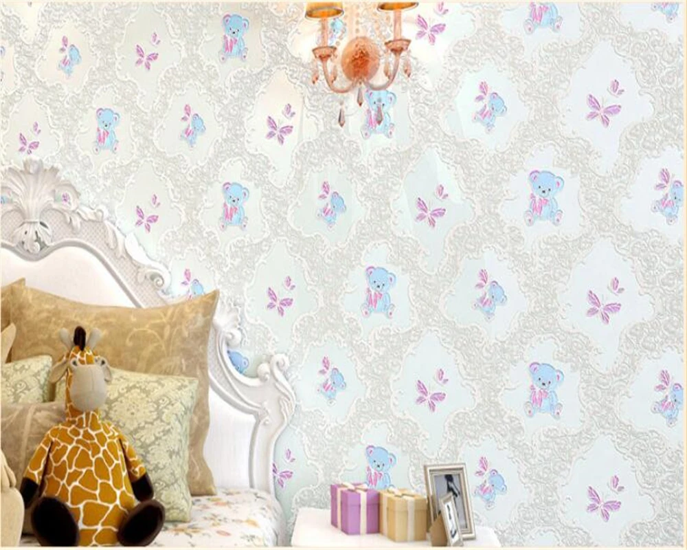 

beibehang papier peint Cartoon bear wallpaper non-woven warm pink cute children room bedroom background wallpaper for kids room