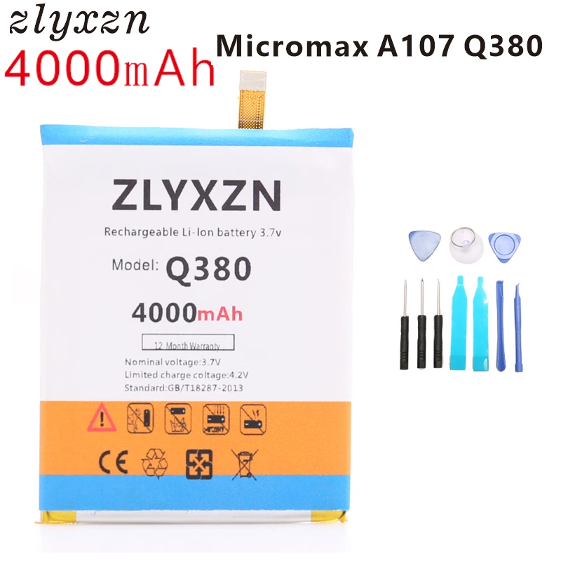 4000 мА/ч Q380 батарея для Micromax A107 батареи мобильного телефона Baterij мА/ч. аккумулятор