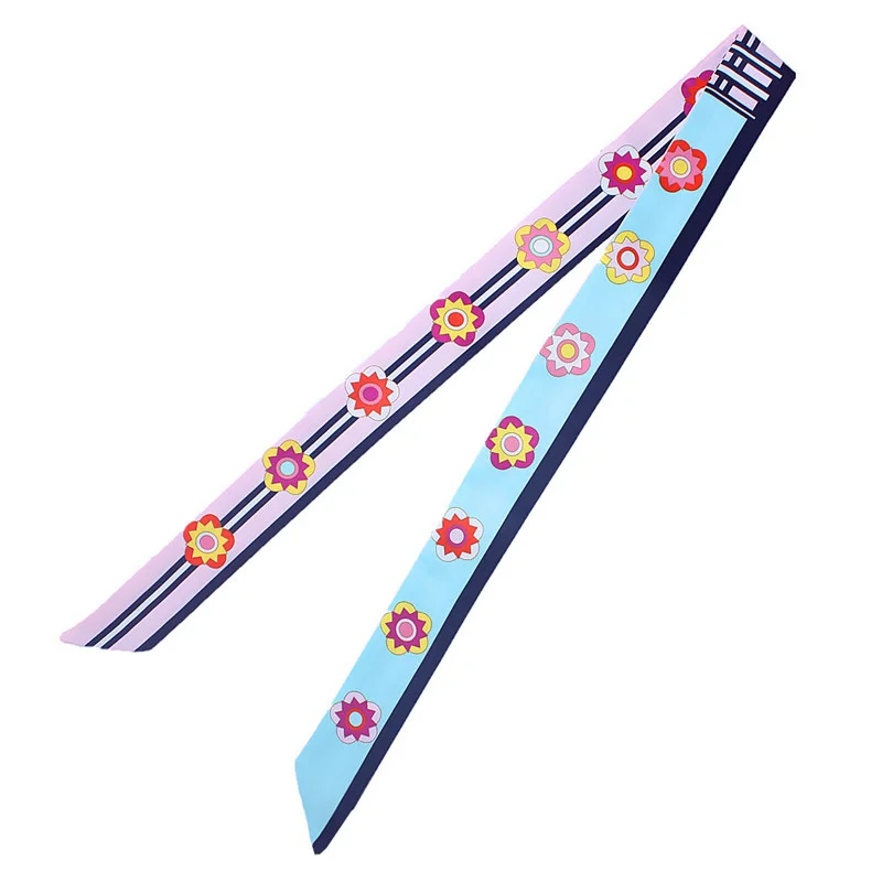 We are factory 2020 New Design 120cm Floral Print Silk Scarf Small Women Brand Bag Hair Ribbons Fashion Headband Long Scarves | Аксессуары