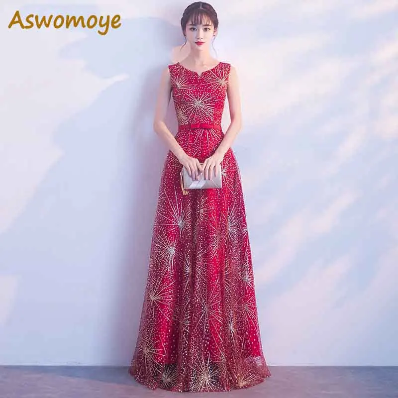 Блестящее вечернее платье 2018 Haute Couture А-силуэта Длинные вечерние платья