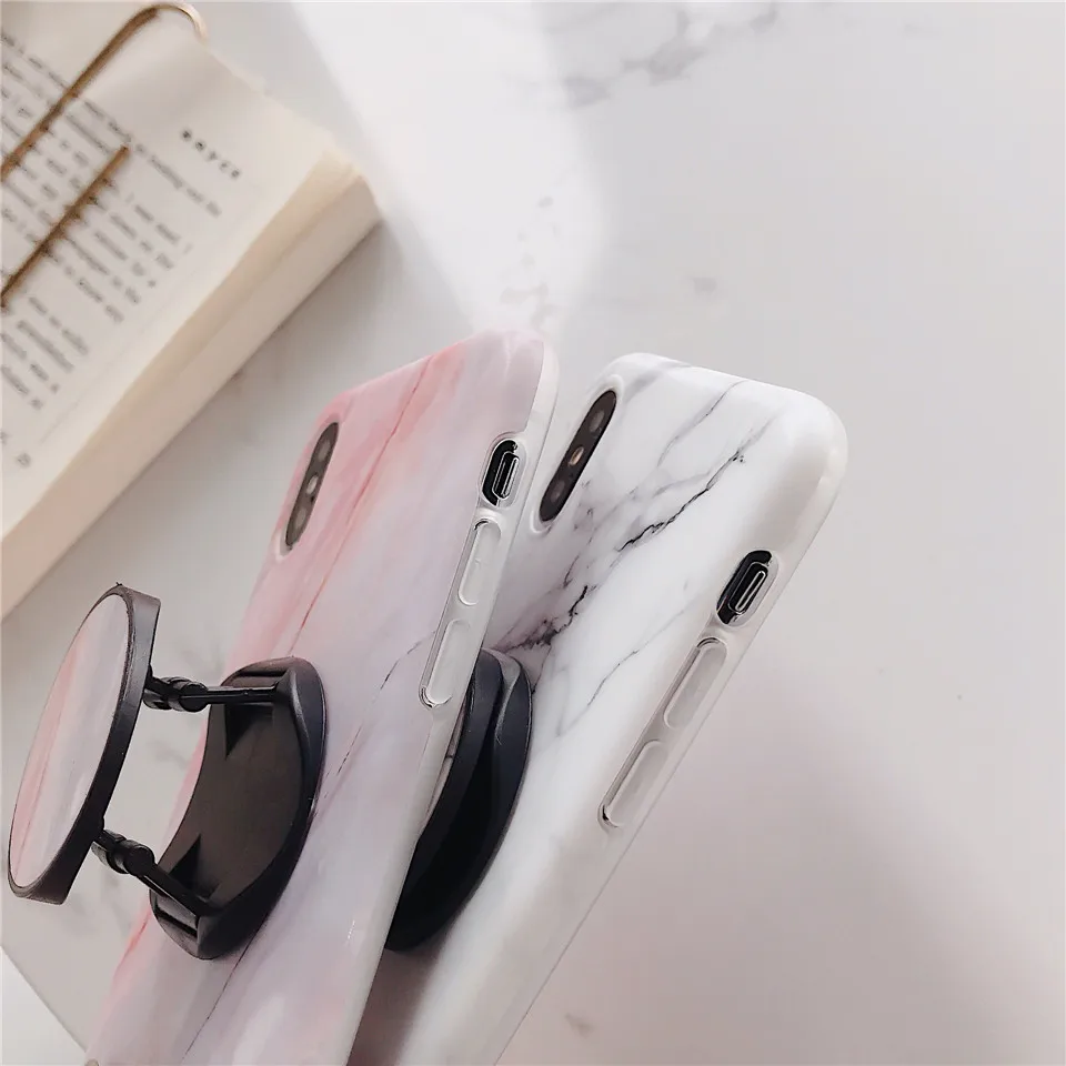 Мягкий чехол с мраморным рисунком и подставкой для iPhone 6 6S 7 Plus Чехол-держатель