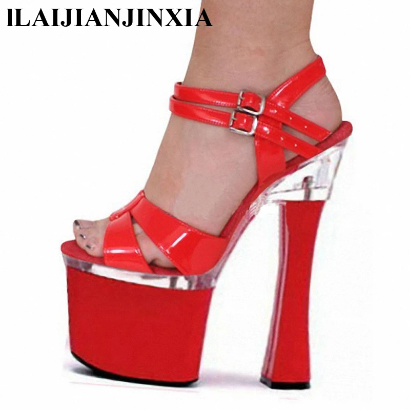 

Сандалии LAIJIANJINXIA большого размера 46, красивые туфли с ремешком на щиколотке на толстом высоком каблуке 18 см, туфли на платформе для танцев на шесте, туфли для платья/свадьбы