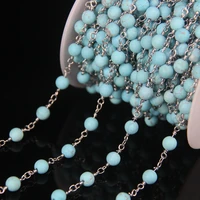 6mm matte blue turquoises round beads rosary chainhowlite stone plated silver wire wrapped chain diy necklace crafts jewelry