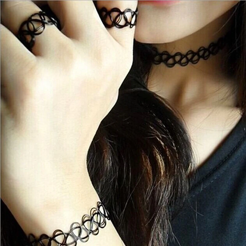 3 шт./компл. искусственная кожа резиновый пластик Черное кружево кольцо браслет