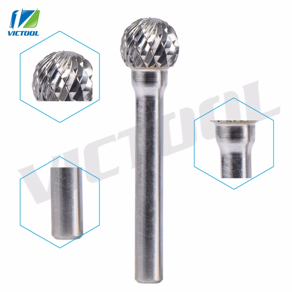 

2pcs/lot D121006 carbide D ball head 12*10mm rotary burrs file cutter grinding and abrasive tools 6mm shank milling bits