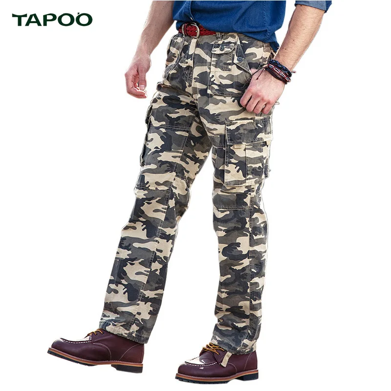 Tapoo мужчины камо cargo pants khaki камуфляж моды случайные брюки свободные плюс размер