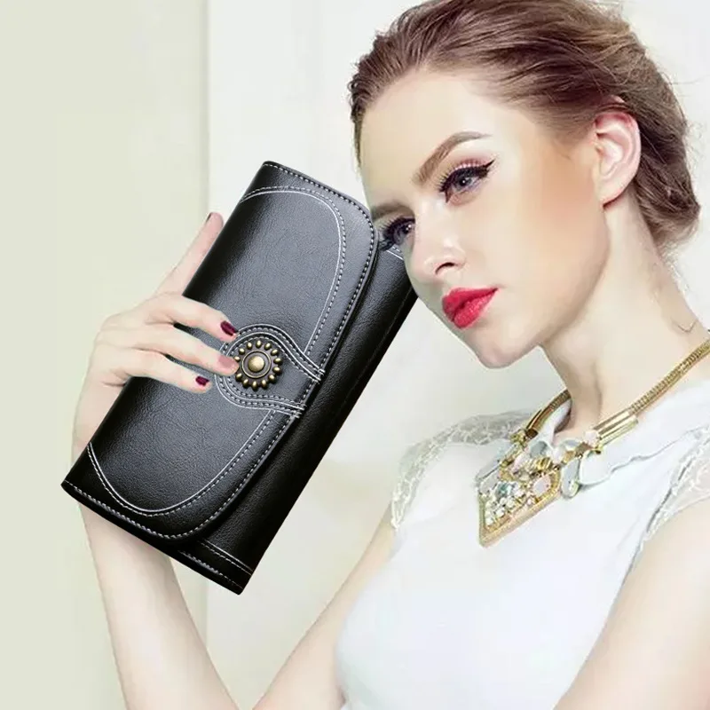 Большой Ёмкость Новый Разделение кожаный бумажник длинный кошелек женская обувь