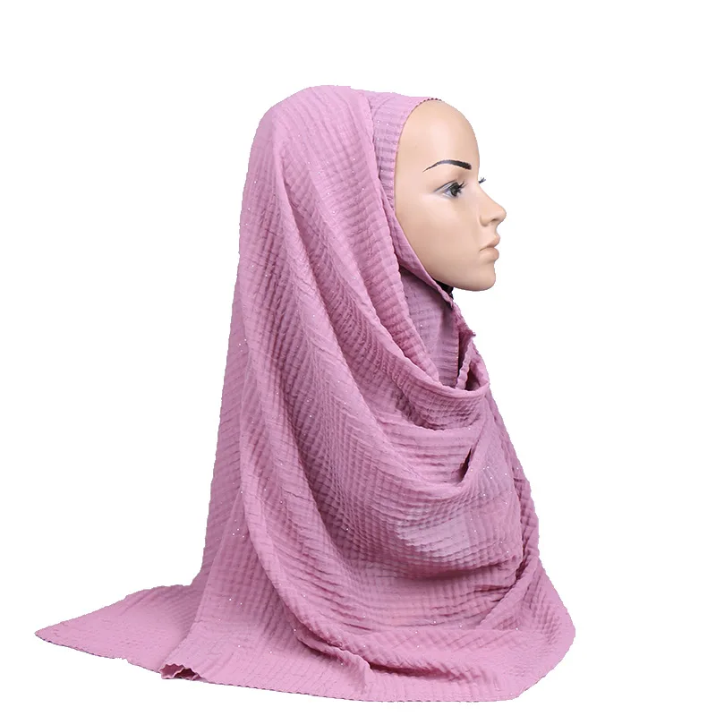 Морщинка блеск пузырь шифоновый шарф простой хиджаб мусульманские платки шарфы