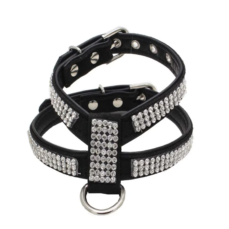Ошейник Стразы для собак мягкая замшевая шлейка маленьких кошек щенков