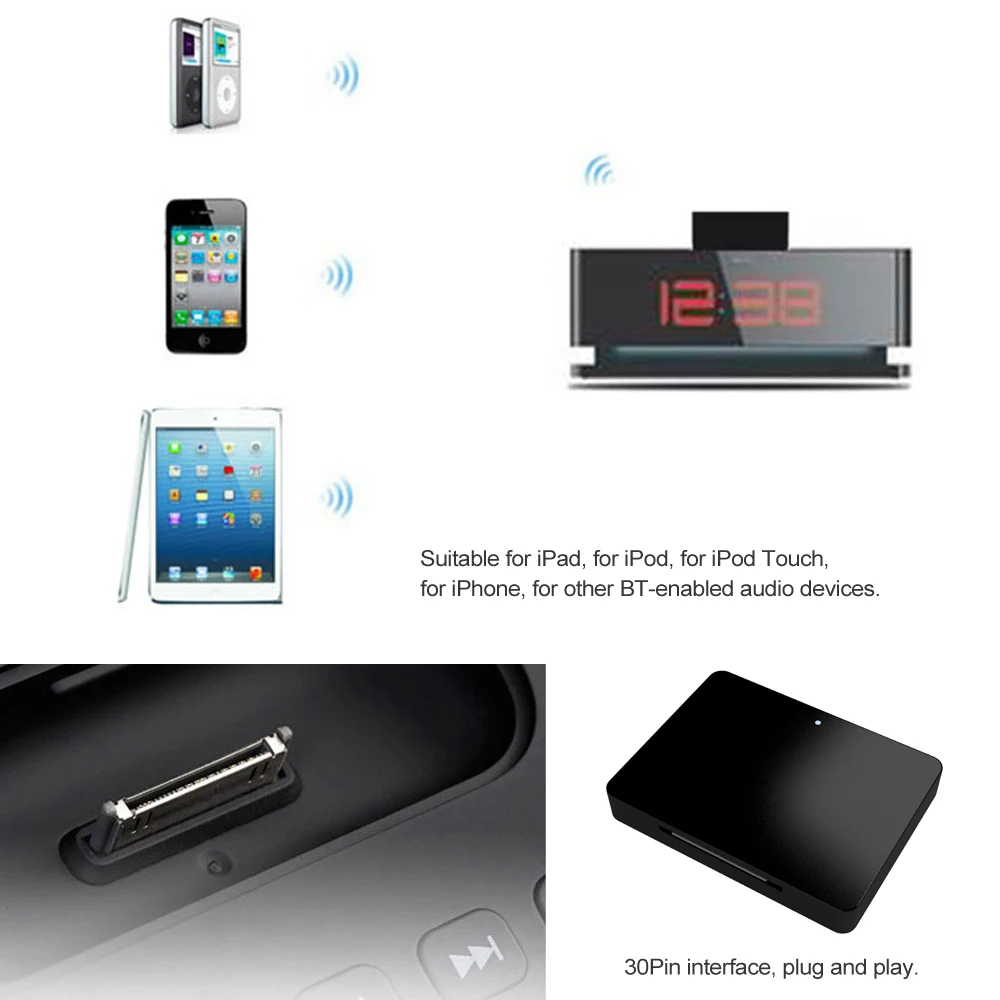 30 Pin беспроводной BT Bluetooth приемник A2DP Музыка Аудио Адаптер CSR V4.0 для Apple акустическая док-станция
