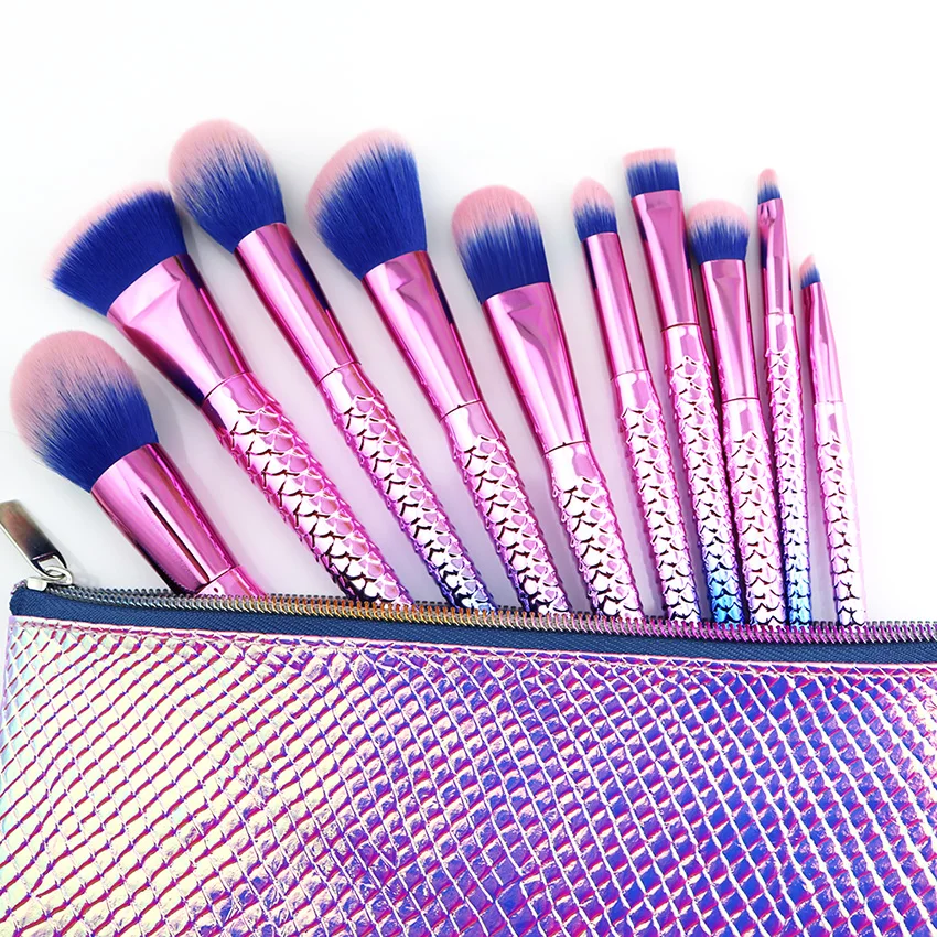 10 шт. набор кистей для макияжа Русалочки розовый высококачественный тональный