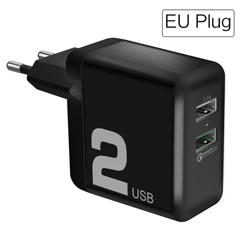 QC3.0 быстрое двойное зарядное устройство USB, ROCK 30 Вт Быстрая зарядка 3,0 зарядное устройство для мобильных телефонов для samsung/Xiaomi/huawei FCP Быстрая зарядка QC2.0 - Тип штекера: Black EU Plug