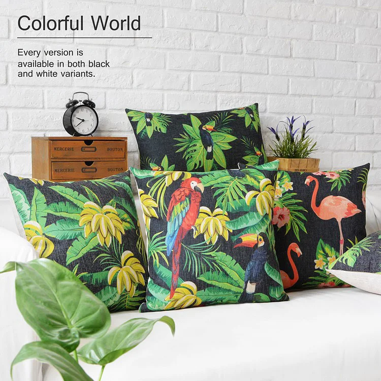 Тропический лес Юго-Восточной Азии Подушка цветочные птицы растения льняная