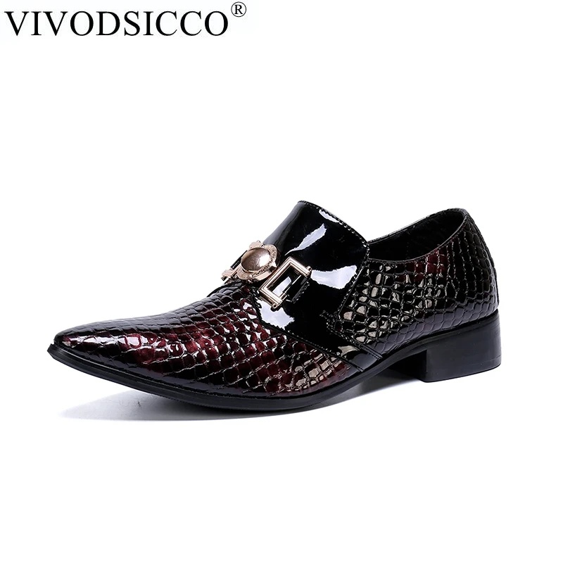 

VIVODSICCO Luxury Crocodile Grain Slip-On Oxfords Shoes Men Casual Fashion Pointed Toe Dress Shoes New Design Dropshipping