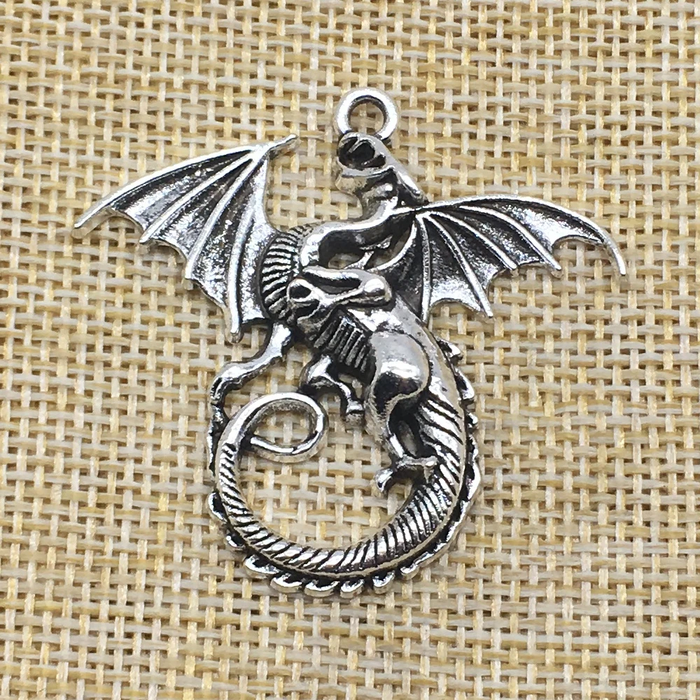 

10Pcs Fly Dragon Charms Pendant Antique Silver Color DIY Jewelry Making Handmade Crafts