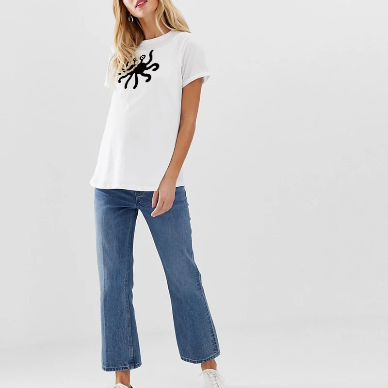 2019 летние Для женщин футболка с принтом осьминога Повседневное О-образным
