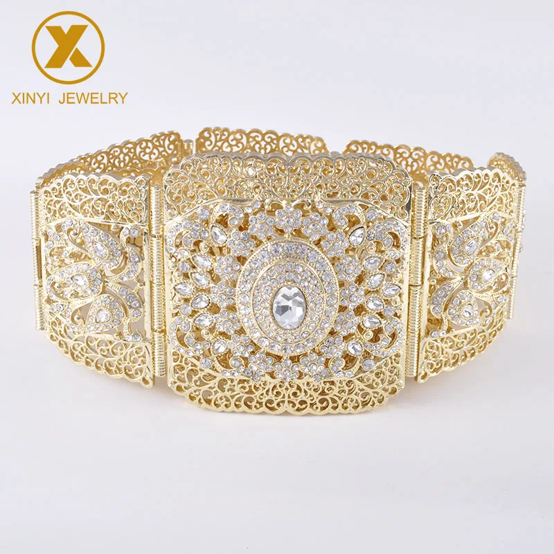 GOLD white Европейский стиль, изысканные стразы, золотой пояс с выдолбленным цветком, кристалл, длинный рукав, цепочка для живота, Женский металлический пояс - Цвет: GOLD white