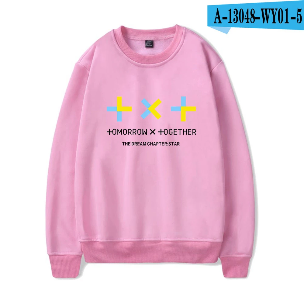 TXT классический крой унисекс Crewneck Толстовка с принтом с длинными рукавами Pollover - Цвет: Pink