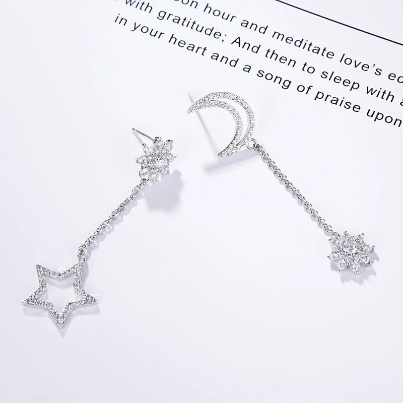 Модные висячие серьги со стразами 925 серебро с кристаллами Swarovski Звезда Луна
