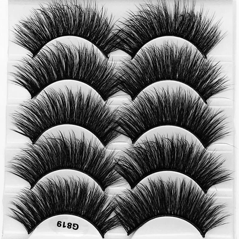 

10 Boxes/Lot 5 Pairs 3d Mink Eyelash Natural Long Lashes Hand Made Soft False Lashes Plastic Cotton Stalk Makeup False Eyelash