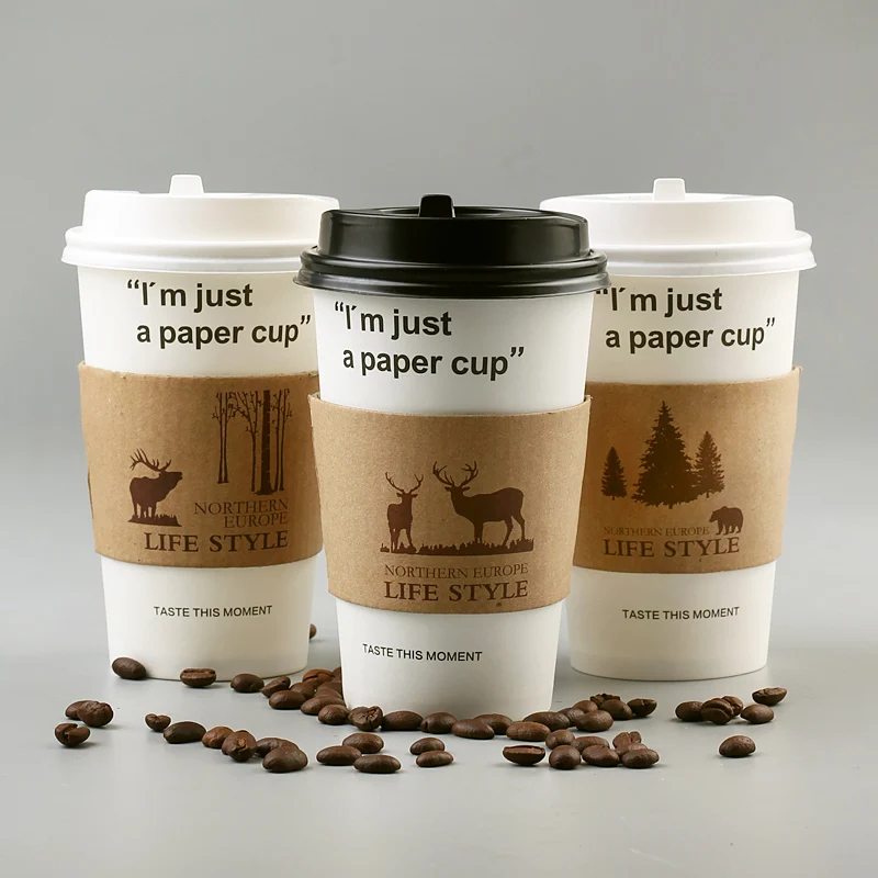 50pcs Cup sleeve for 12/16oz disposable cups coffee Life style Double-deck kraft paper Cup sleeve Anti-hot Customized suppler