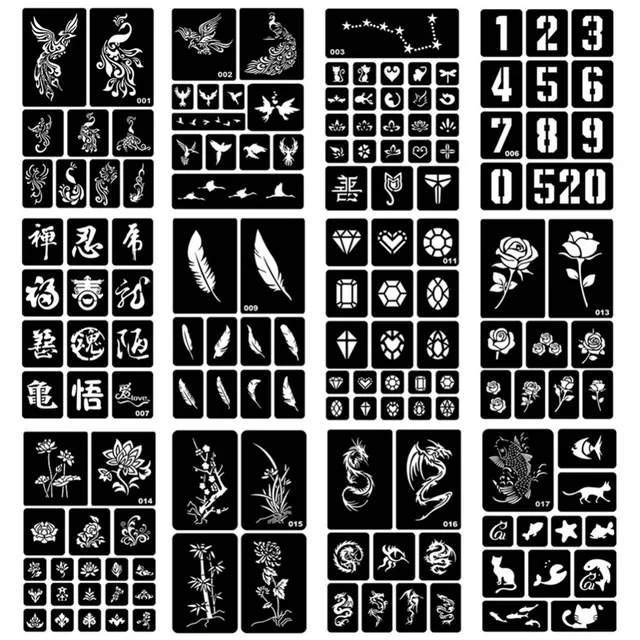 Airbrush Glitter Tattoo Stencil Henna Hollow Drawing Small Cute Flower Butterfly Cartoon Design DIY Body Art Template #275072 2