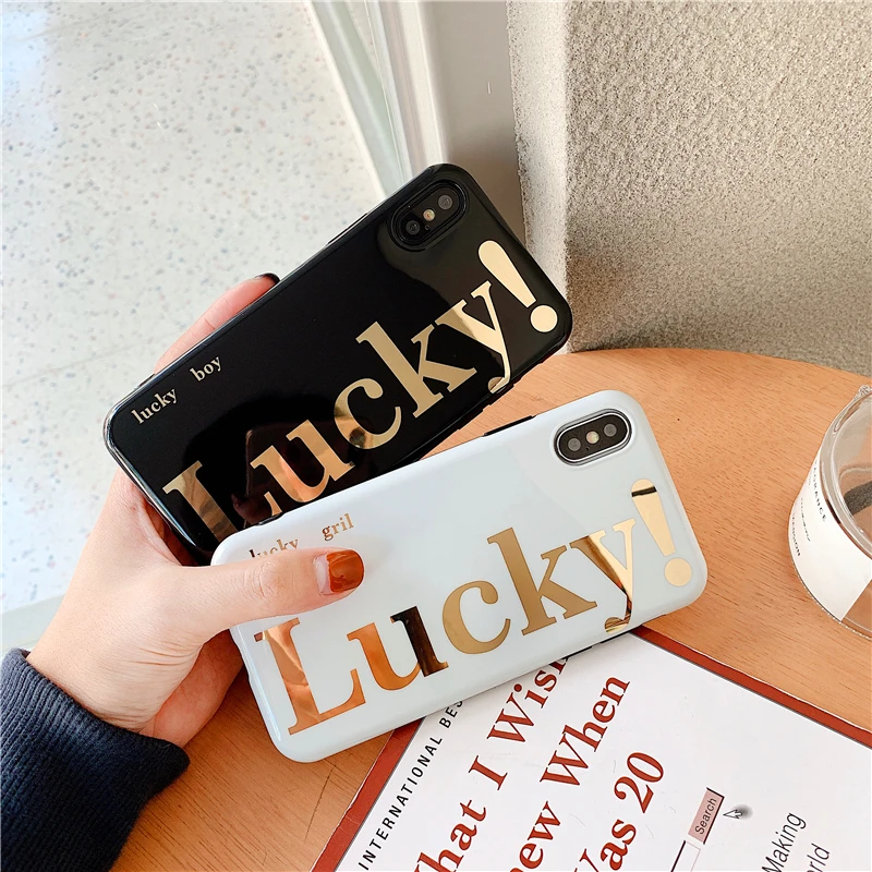 pure color gold stamping lucky Black white soft shell phone Case For Apple iphone 6 6s 7 8 Plus X XS XR MAX |
