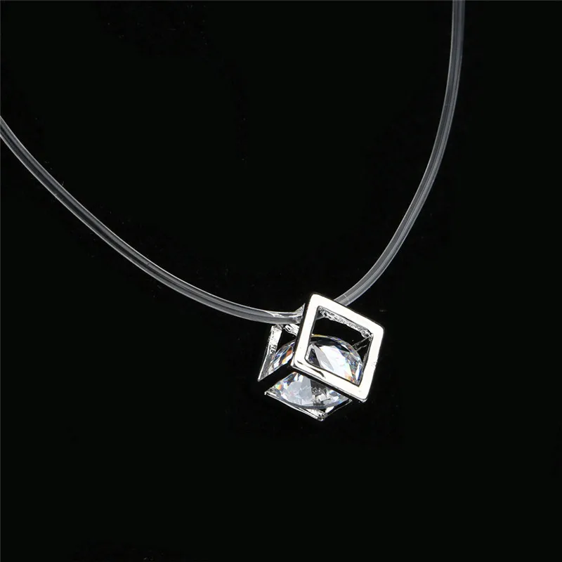 Elegant Floating Illusion Silver Clavicle Zircon Pendant Necklace Invisible Line | Украшения и аксессуары