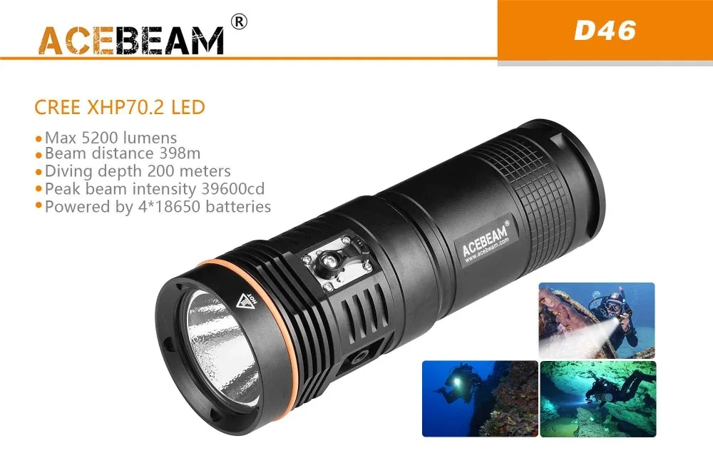 ACEBEAM D46 Дайвинг фонарик CREE XHP70.2 Макс 5200 люмен луч бросать 398 м погружения light 200