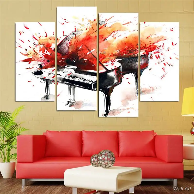 

Hd Printed 4 Piece Canvas Art Abstract Red Piano Painting Wall Pictures For Living Room Framed Modular Free Shipping -92793-YP