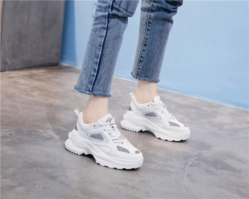 Jookrrix/Белая обувь; женские кроссовки на платформе; zapatos de mujer; коллекция года; сезон весна; натуральная кожа; chaussures femme; Женская обувь в стиле пэчворк