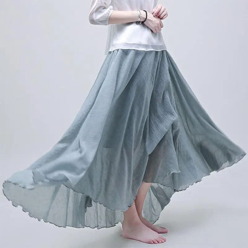 Yfashion женская льняная ткань юбка макси в стиле бохо Новая мода лето сплошной цвет