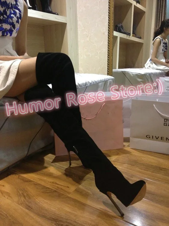 Женщины Растянуть Замши Тонкий Бедро Высокие Сапоги ЕС 35-42 Сексуальная Мода над