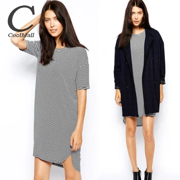 Fashion Women Casual O-Neck Stripe Dress Asymmetric Above Knee Summer Dresses 2015 Plus Size 24 | Женская одежда