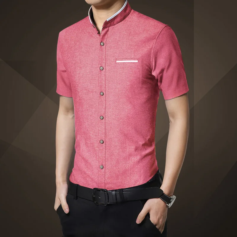 Summer men's short-sleeved shirt fashion slim collar simple solid color generation | Мужская одежда