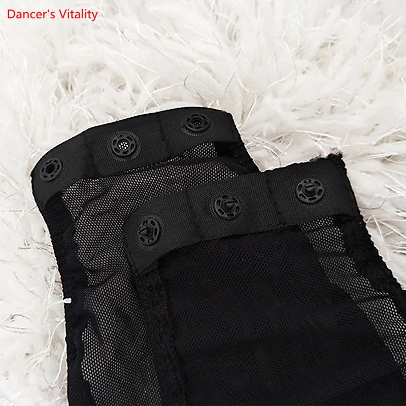 New Women Latin Bodysuit Belly Dance Tops Costume Jumpsuits Water Yarn + Lace Top Black |