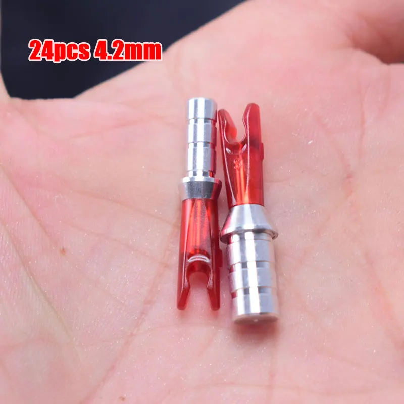 4.2 Red 24 шт., для охоты, стрельбы из лука, алюминиевая булавка для ID 4,2 мм, 6,2 мм, карбоновый вал для стрел, сделай сам+ болты для стрел, булавка, размер L, стрелка Nock - Цвет: 4.2 Red
