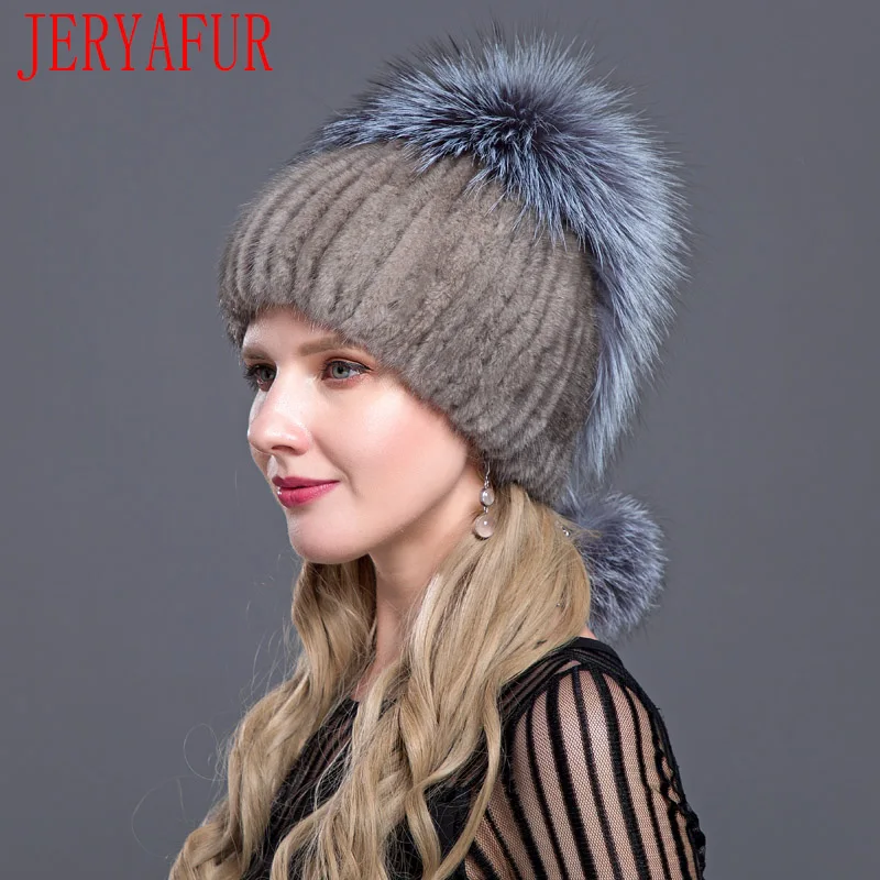 JERYAFUR русская модная зимняя женская Норковая Лыжная Шапка Кепка пуловер и шапка