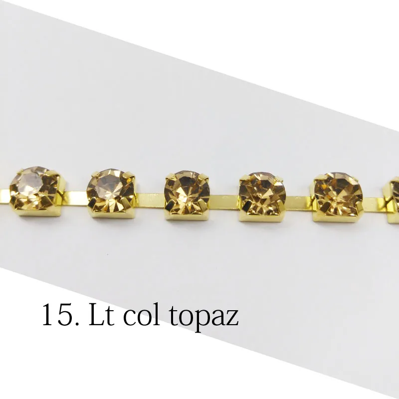 Lt col topaz Горячая Распродажа Стразы чашки цепи 1 ярд/3 Ярд/5 Ярд SS28 хрустальные золотые цепочки 32 цвета для одежды сумки - Цвет: Lt col topaz